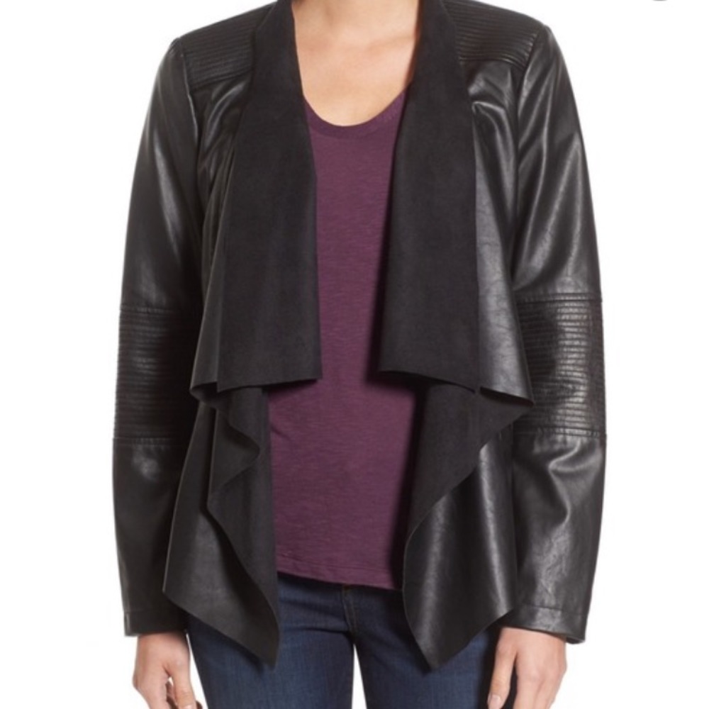 NWT Drape Front Faux Leather Moto Jacket (XS)